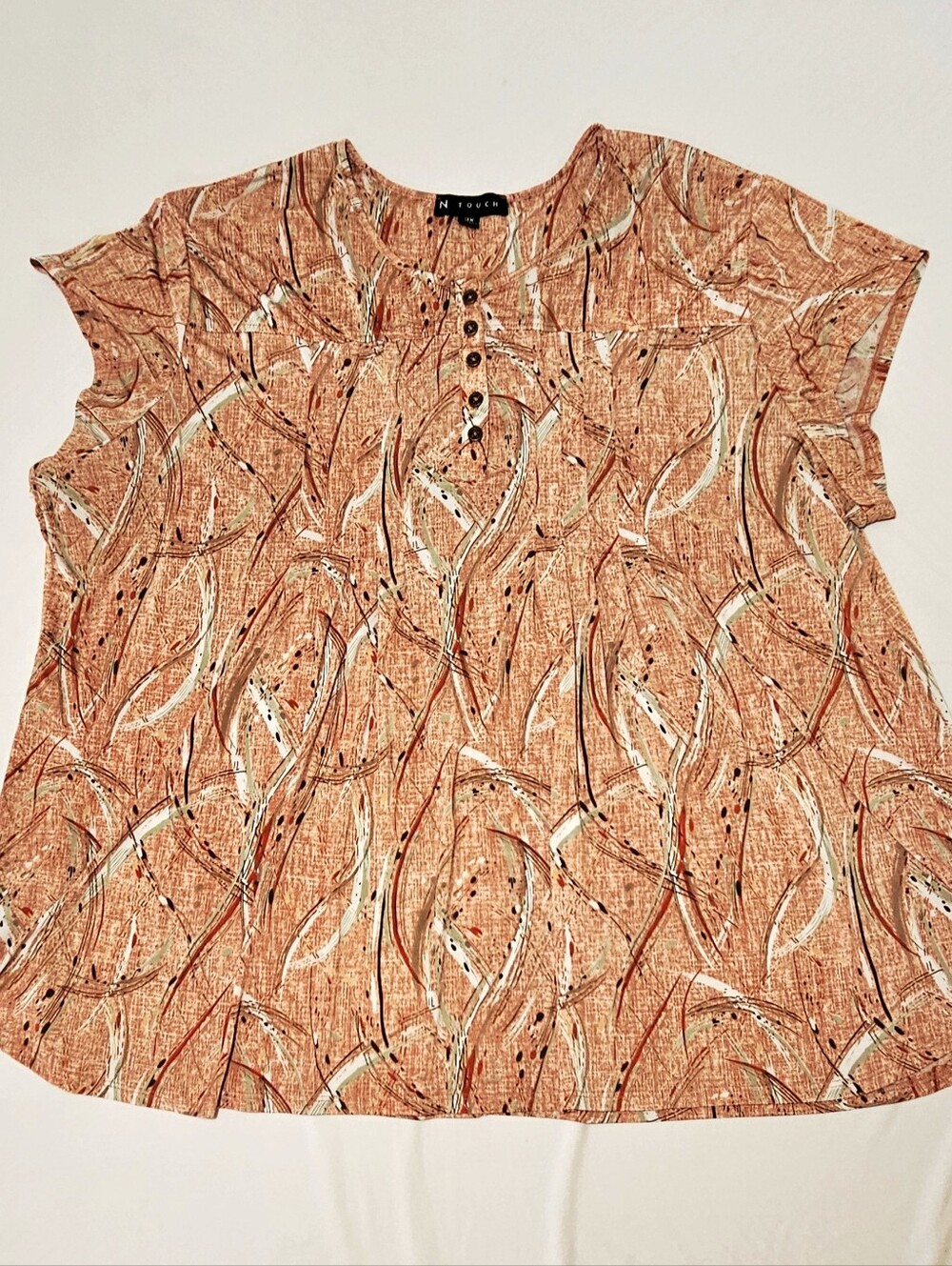 N Touch Red Abstract Print Blouse • Button Front Short Sleeve  Women’s 3X